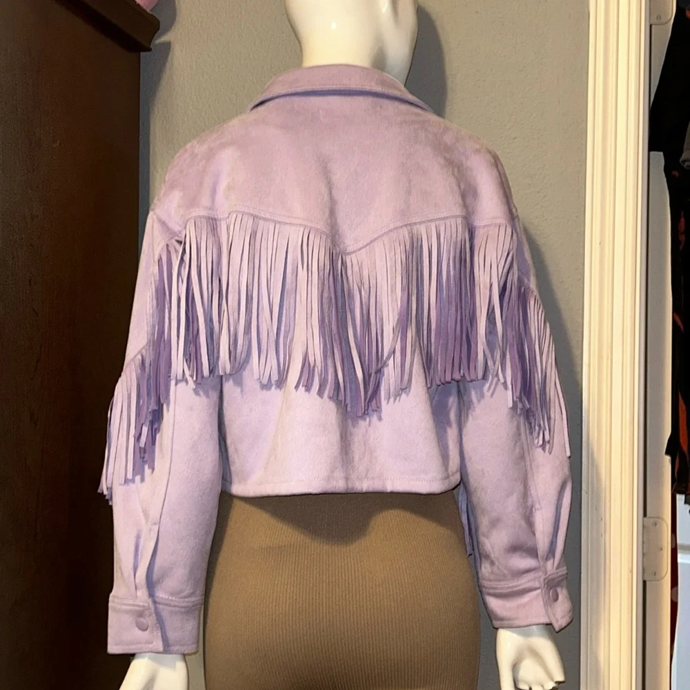 Purple Suede Fringe Cropped Blazer/Jacket - Picture 4 of 9